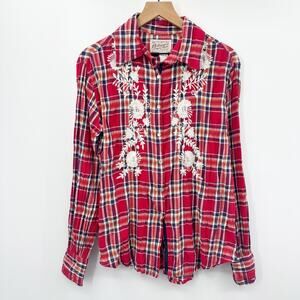 Rockmount Ranch Wear Men's Western Shirt in Red‎ White Embroidered Size Small